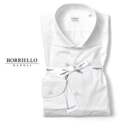 ボリエッロ BORRIELLO シャツ ホワイト 白 1016/2 ツイル スリムフィット スリムシャツ メンズ ビジネスシャツ メンズ 男性服 ビジネス イタリア イタリア製 オフィスカジュアル 高級 ワイドカラー