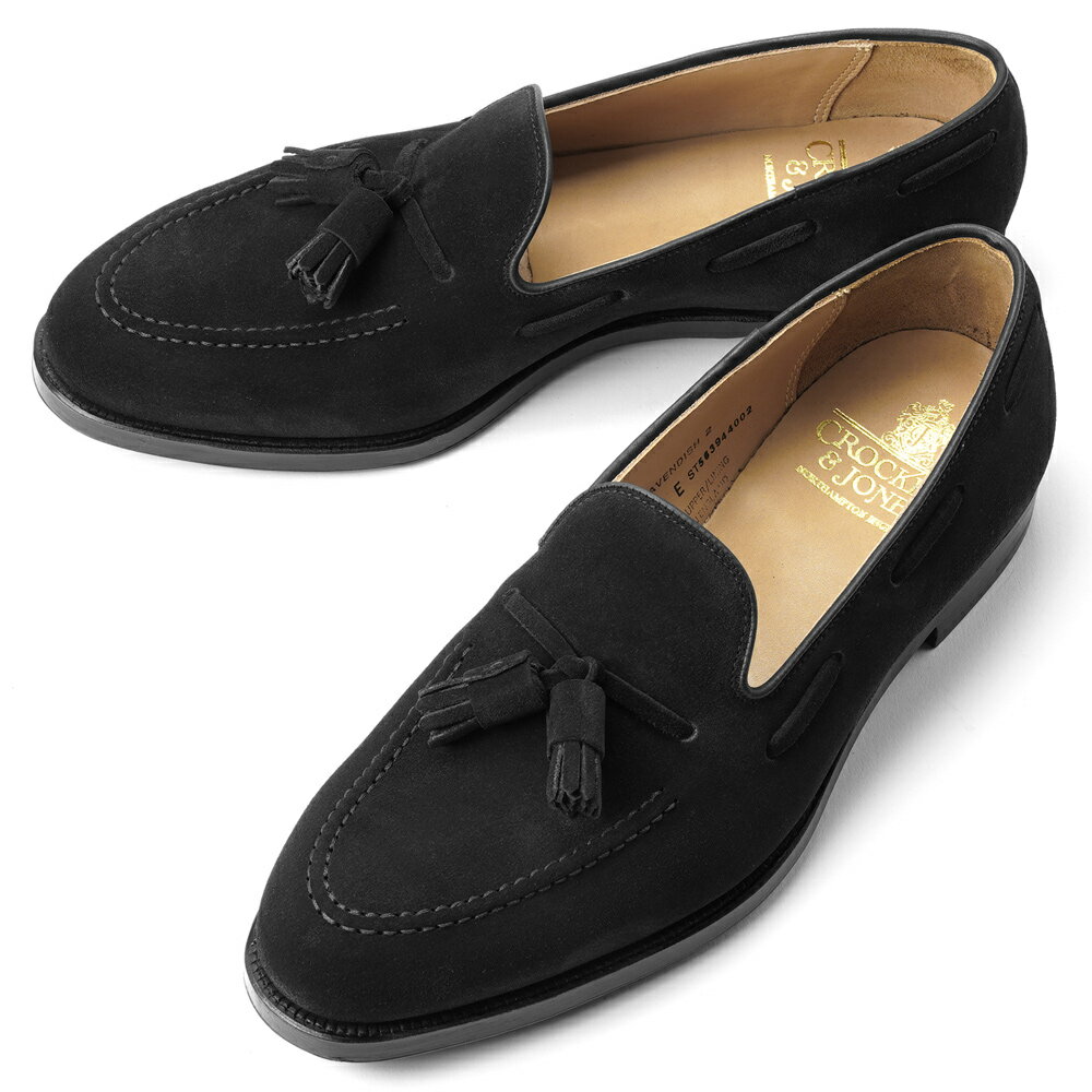 クロケット＆ジョーンズ CROCKETT&JONES スエードローファー ローファー CAVENDISH 2 ブラック BLACK LAST325 E ビジネスシューズ メンズ革靴 高品質 メンズ 柔らかい ブランド 履き心地 紳士靴 ドレスシューズ メンズビジネスシューズ 黒 おしゃれ カジュアル