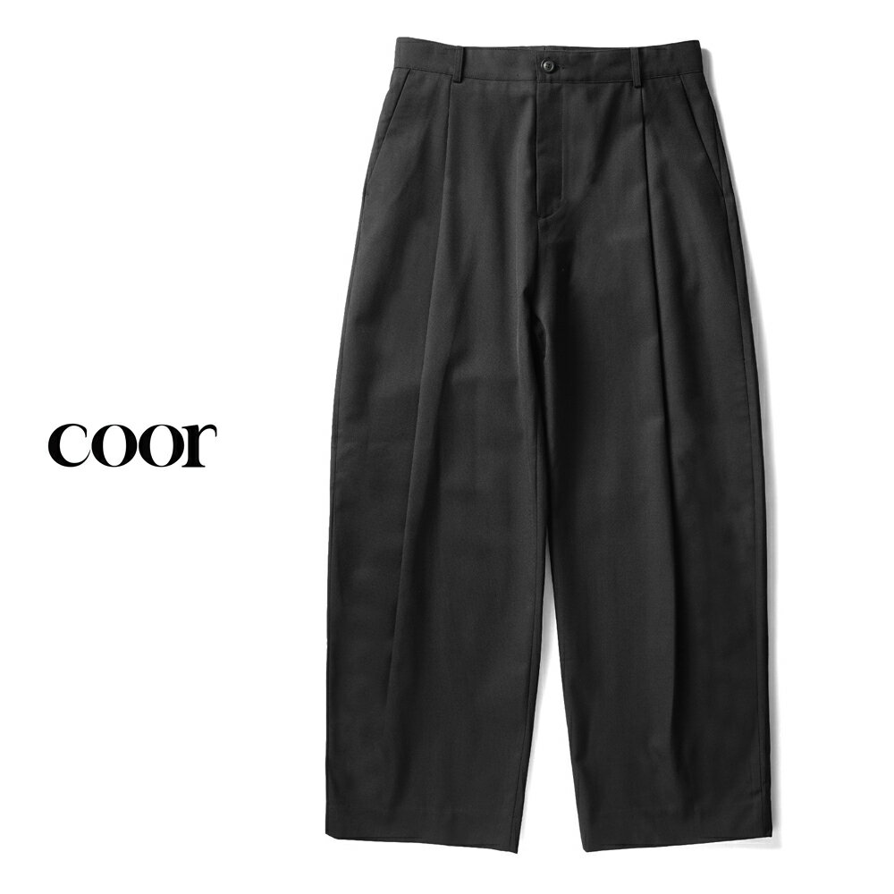 Rakuten - クオ COOR ワイドパンツ スラックス ウール ポリエステル ESSENTIAL WOOL TROUSERS CXE4PT08K ブラック バギー メンズ パンツ ワイドスラックス パンツ メンズパンツ ボトムス メンズボトムス オーバーサイズ ブランド 韓国 大きいサイズ おしゃれ ワイド タック ウール100%