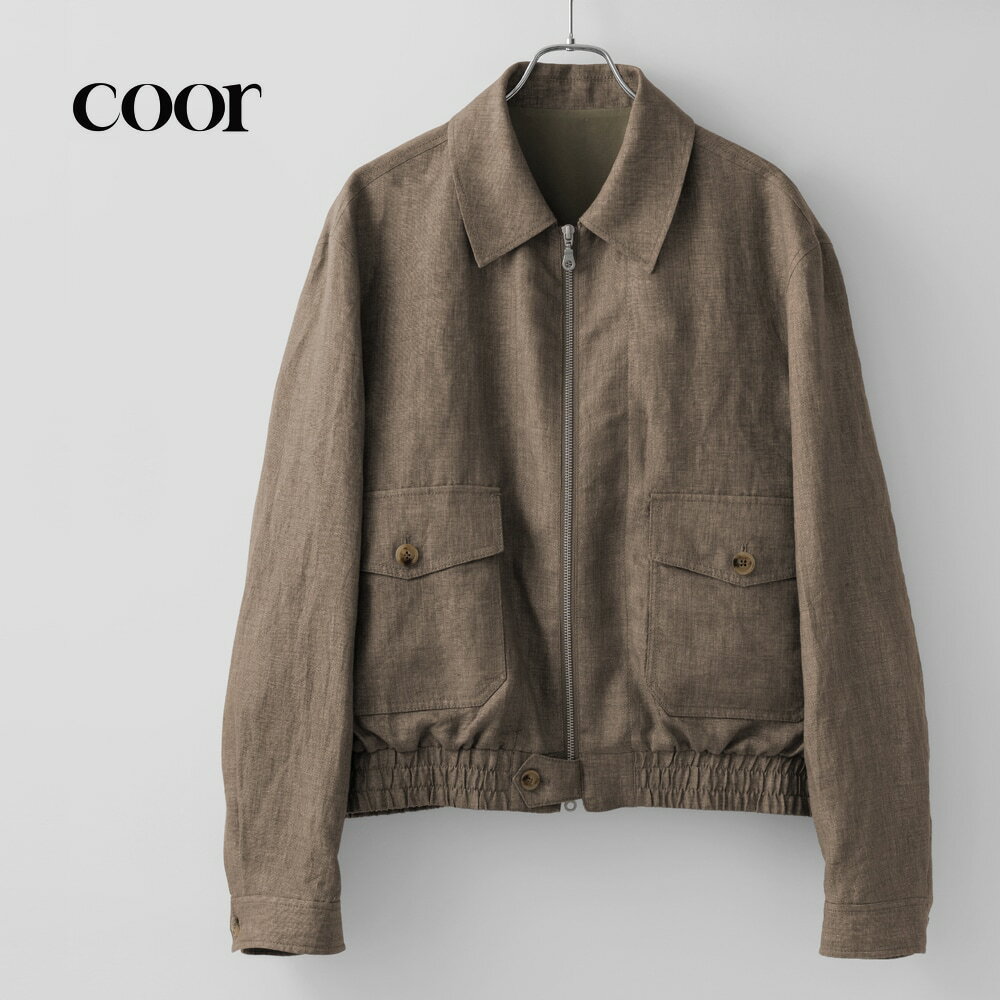 【スーパーSALE Again】クオ COOR ブルゾン ライトアウター オーバーサイズ リネン ブラウン DOUBLE POCKET STATION BLOUSON JACKET メンズ ジャケット アウター メンズジャケット ショート カジュアル ブランド 韓国 大きいサイズ 春 夏 秋