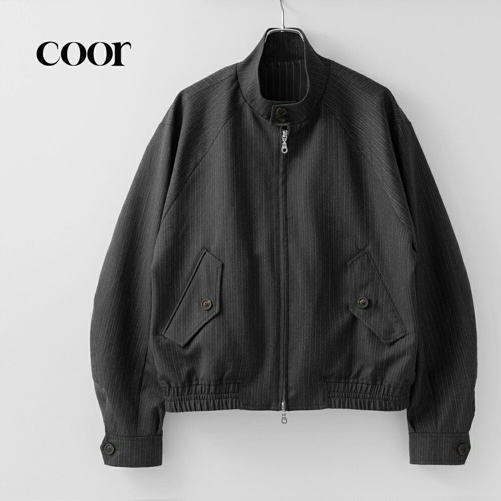 Rakuten - クオ COOR ハリントンジャケット ブルゾン セットアップ対応 ウール ピンストライプ グレー STRIPED WOOL BLEND HARRINGTON JACKET メンズ ジャケット アウター メンズジャケット ショート丈 カジュアル ブランド 韓国 オーバーサイズ 春 夏 秋 26SS