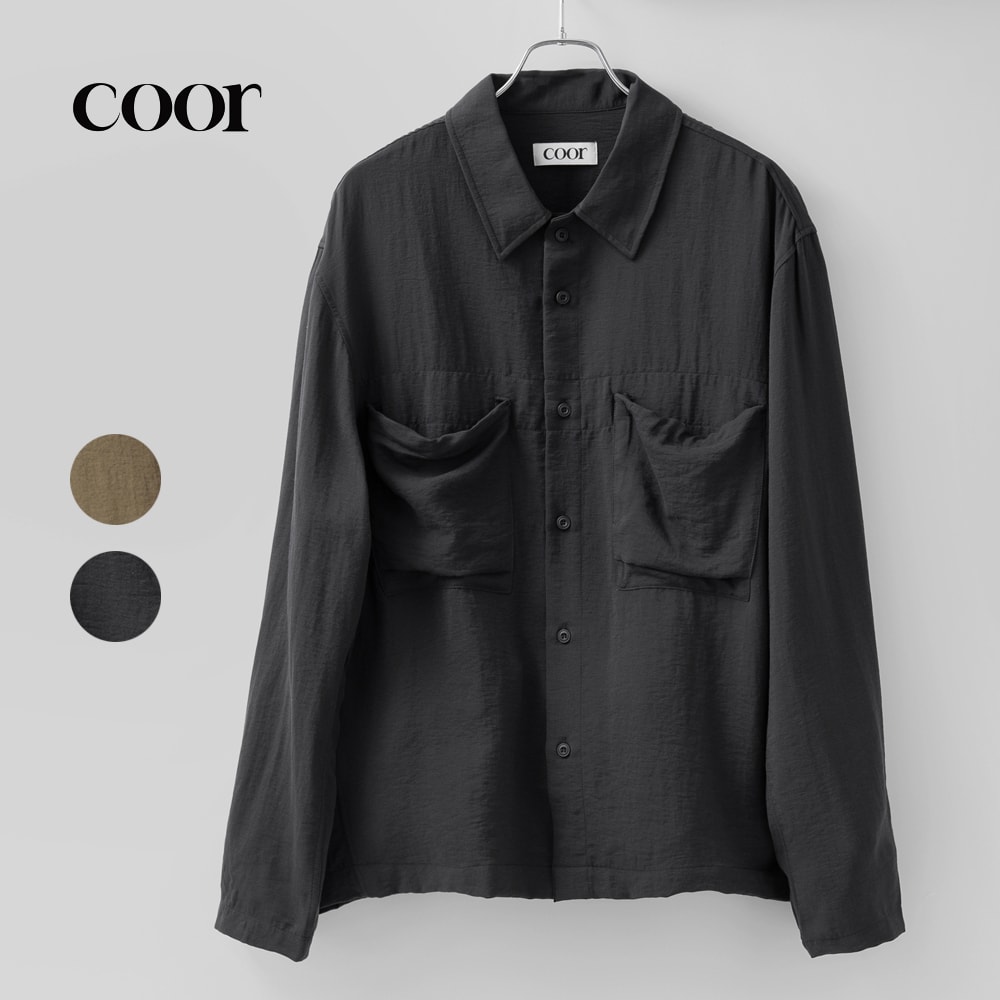Rakuten - クーア COOR ポケットドローコードシャツ シャツジャケット 長袖 BDU DRAWSTRING RELAXED SHIRT CXG2SO25K ネイビー ブラウン メンズ シャツ BDU ミリタリー レーヨン メンズシャツ メンズ ブランド 春夏 韓国 大きいサイズ ゆったり おしゃれ 春 夏 クオ クア