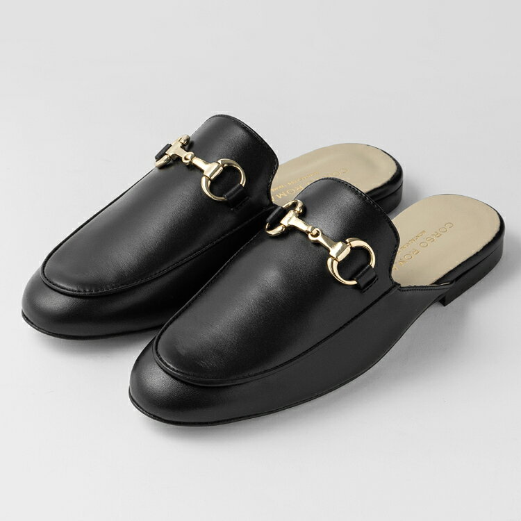 Rakuten - コルソローマ 9 CORSO ROMA 9 ミュール ビットローファー MEX711 レザー NERO ブラック コルソローマノーベ BLACK サボ ローファー ローヒール フラットシューズ ぺたんこ レディース シンプル 大人 本革 レザーシューズ オフィス かわいい おしゃれ きれいめ ブランド