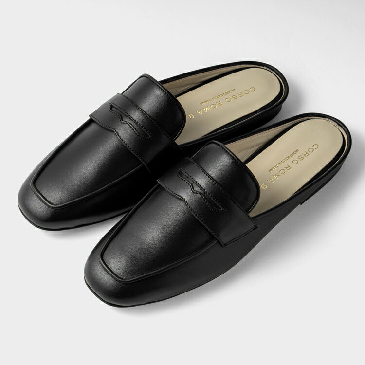 Rakuten - コルソローマ 9 CORSO ROMA 9 ミュール ローファー PAOLA5030 レザー NERO ブラック CALI コルソローマノーベ BLACK サボ ローヒール フラットシューズ ぺたんこ レディース シンプル 大人 本革 革靴 レザーシューズ オフィス かわいい おしゃれ きれいめ ブランド