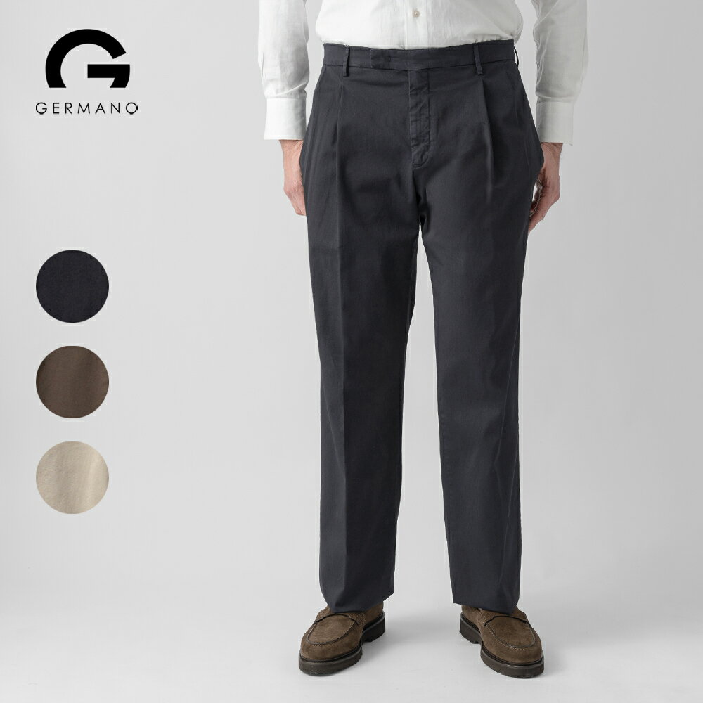 ジェルマーノ GERMANO 後染めコットン ギャバジン セミワイドチノ ツープリーツ 5OEG-4906 チノ ワイド パンツ ストレッチ チノ 26SS 春夏 ネイビー ベージュ ブラウン チノパン チノパンツ ワイドパンツ 春 夏 タック ツータック 大きいサイズ ゆったり 太め ビジネス