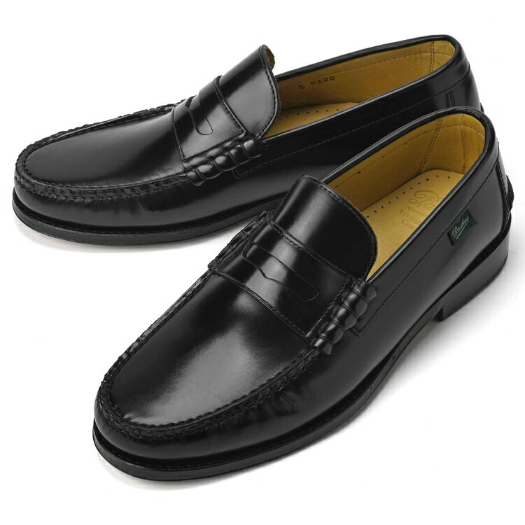 パラブーツPARABOOTローファーCOLUMBIAコロンビアブラックガラスレザーCUIR-NOIR173812【スリッポン革靴メンズインポート】
