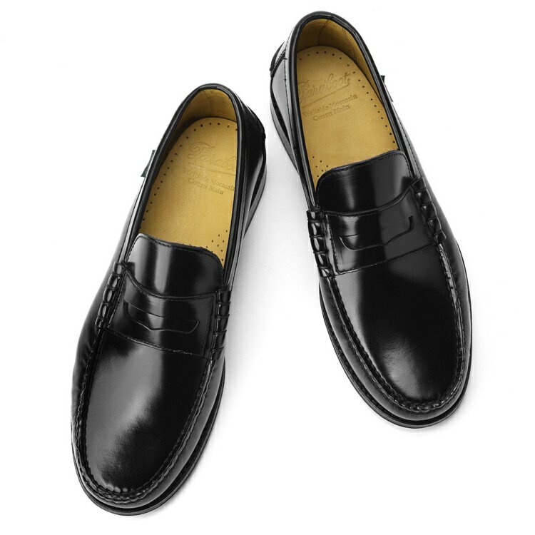 パラブーツPARABOOTローファーCOLUMBIAコロンビアブラックガラスレザーCUIR-NOIR173812【スリッポン革靴メンズインポート】