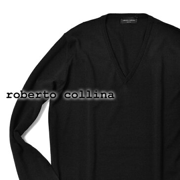 【クリアランスセール】【通常18,900円】ロベルトコリーナ roberto collina ニット ハイゲージ Vネック 1002 ブラック 2017秋冬【メンズ ニット インポート イタリア】