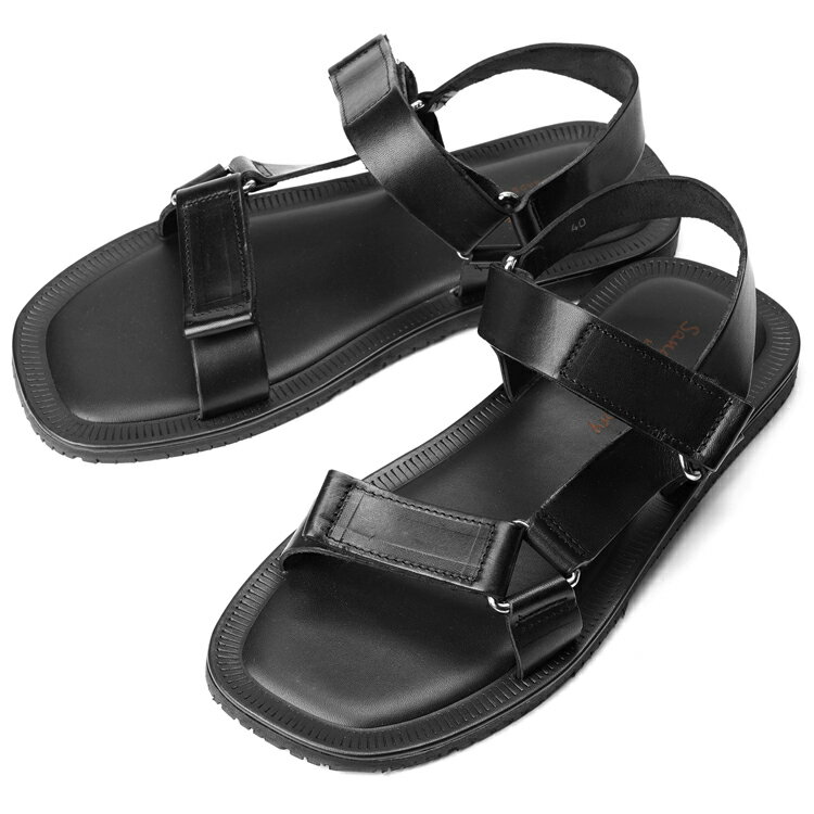 サンダルスファクトリー レザーサンダル ストラップ M6974 ブラック / 黒 THE SANDALS FACTORY サンダル メンズ イタリア メンズサンダル 革サンダル 牛革サンダル ストラップサンダル 男性サンダル シンプル カジュアル スポーティー 普段使い おしゃれ お洒落