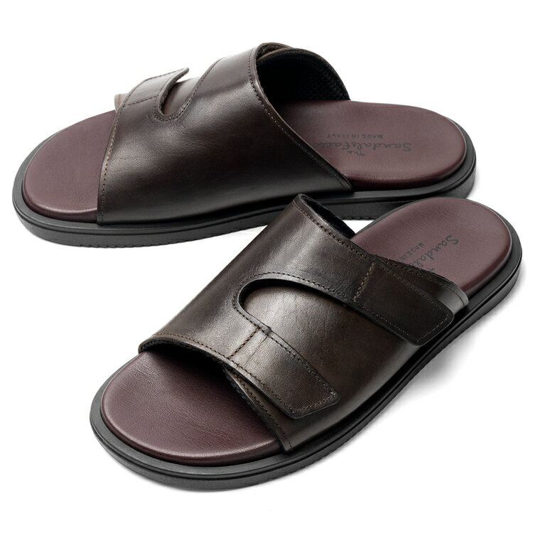 【返品不可】サンダルスファクトリー レザーサンダル スムースレザー M7775 ダークブラウン 茶 THE SANDALS FACTORY 本革 高級 サンダル メンズ ブランド 革 クッション 履き心地 シンプル カジュアル 男性 高級サンダル ブランドサンダル イタリア おしゃれ