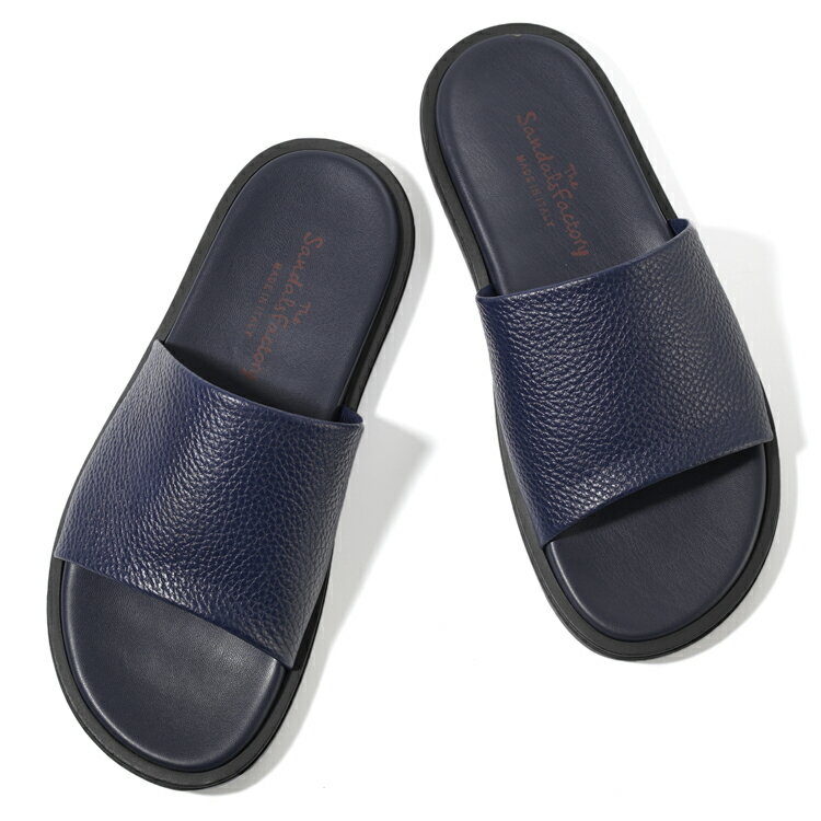 サンダルスファクトリー レザーサンダル スライドサンダル M6887-1 NAVY シボ革 ネイビー 紺 THE SANDALS FACTORY 本革 高級 サンダル メンズ ブランド 革 クッション 履き心地 シンプル カジュアル 男性 高級サンダル ブランドサンダル イタリア おしゃれ