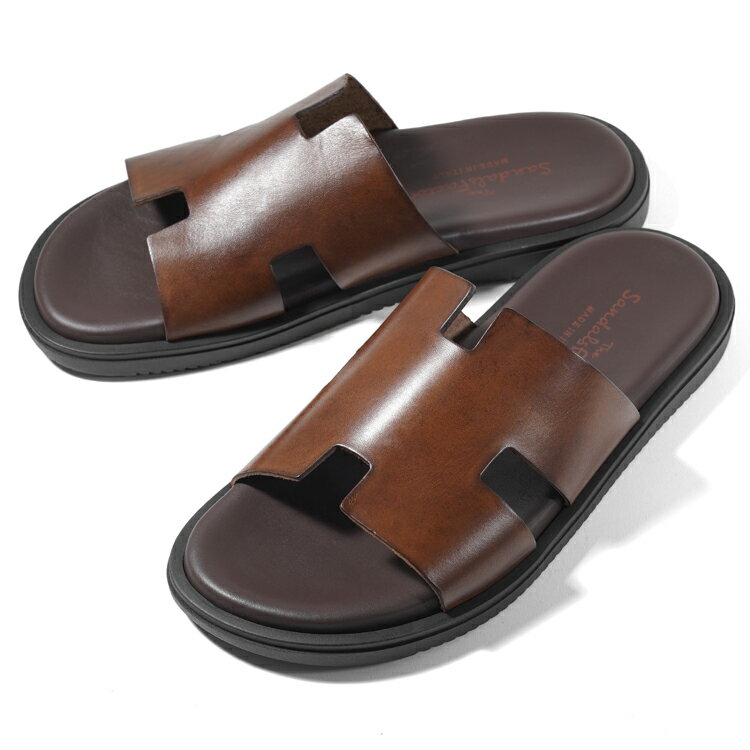 サンダルスファクトリー レザーサンダル バケッタレザー M7805 ブラウン 茶 THE SANDALS FACTORY 本革 高級 サンダル メンズ ブランド 革 クッション 履き心地 シンプル カジュアル 男性 高級サンダル ブランドサンダル イタリア