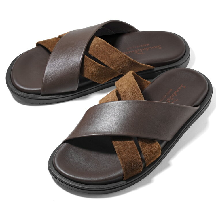 サンダルスファクトリー レザーサンダル カーフレザー スエード M6717 BROWN ブラウン 茶 THE SANDALS FACTORY クロスサンダル クロスベルト クロスストラップ 本革 高級 サンダル メンズ ブランド 革 クッション 履き心地 シンプル カジュアル 男性 イタリア おしゃれ