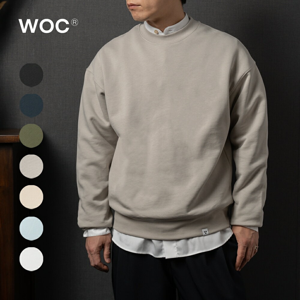 Rakuten - WOC ウォック スウェット ドロップショルダー クルーネック メンズ ATLANTA SWEATER 026SW021FL コットン トレーナー 長袖 イタリア カーキグリーン ブラック ネイビー グレー アイボリー ライトブルー グレー オーバーサイズ ゆったり 大きいサイズ 春 夏 おしゃれ 綿100％