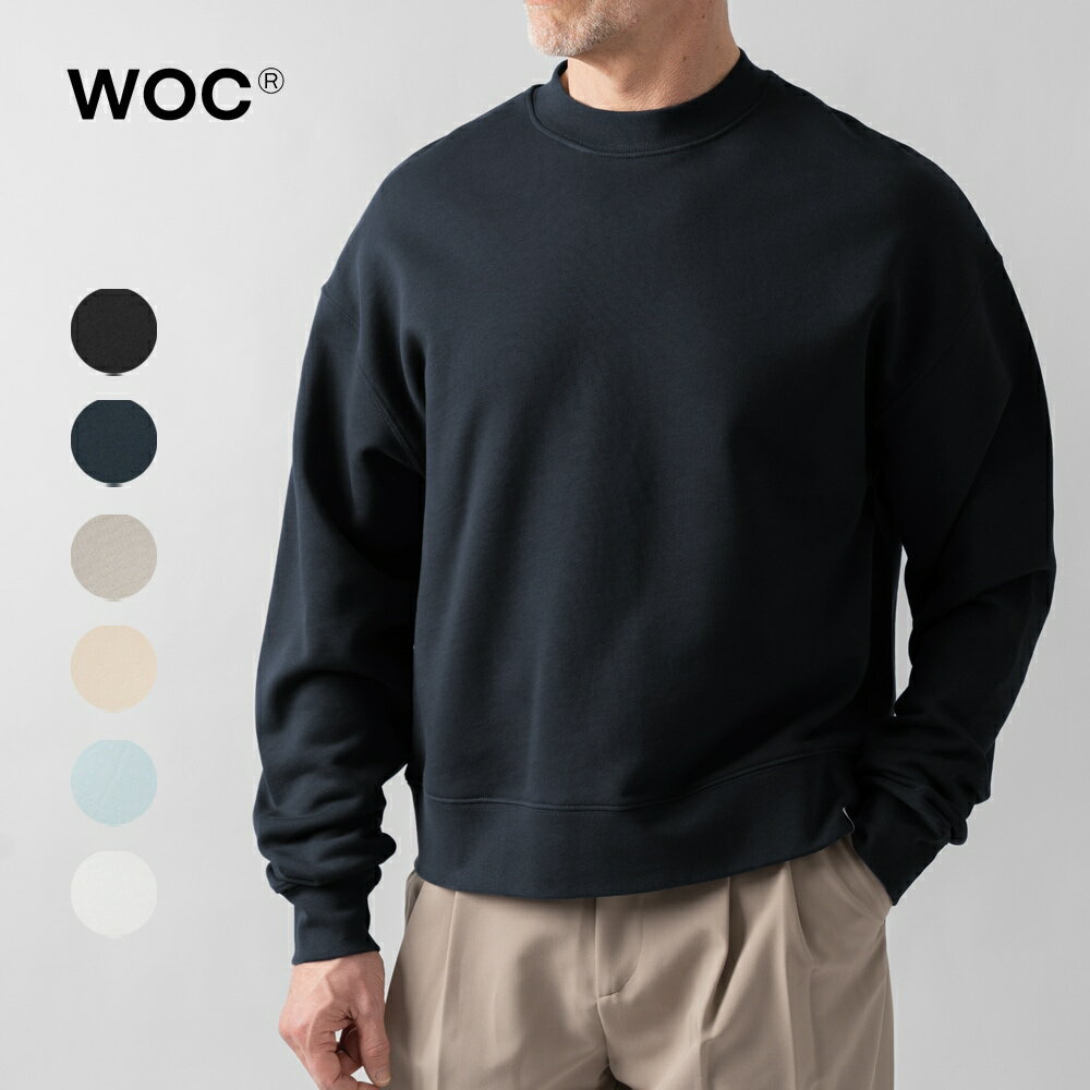 Rakuten - WOC ウォック スウェット ショート丈 ドロップショルダー クルーネック REDCLIFF SWEATER 026SW165FL World of Colors ワールドオブカラーズ コットン メンズ トレーナー 長袖 ブラック ネイビー グレー アイボリー ライトブルー グレー オーバーサイズ 春 夏 綿100％