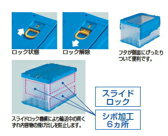 TRUSCO(トラスコ)スライドロックフタ付ペタンコ折畳みコンテナ　50L　半透明