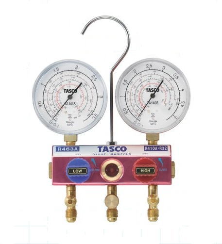 TASCO（タスコ）R463A/R410A/R32用 ボールバルブ式ハイブリッドゲージマニホールド TA122S-1