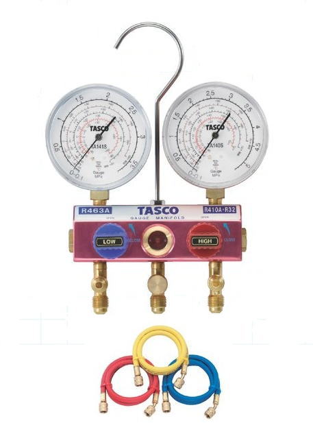 TASCO(タスコ)R463A/R410A/R32用 ボールバルブ式ハイブリッドゲージマニホールド 150cmホースセット TA122S-2