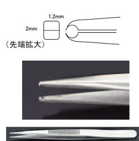 ステンレス製精密ピンセット　先端溝0.4mm　全長110mm