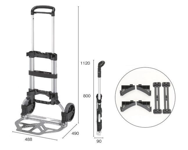 ★特徴★ ・シリンダーバッグガイドアダプター付属 ・ボンベ等の円柱形状荷物もズレないようにしっかり固定可能 ・アルミ合金パイプ(アルマイト加工)仕様軽量コンパクト ・静音タイヤ採用で周囲にも配慮できます ・車載に最適な薄型、コンパクト設計 ★仕様★ ・最大荷重:125kg ・本体質量:5.5kg ・使用時のサイズ:幅488mm×奥行490mm×高さ1120mm ・収納時のサイズ:幅488mm×奥行90mm×高さ800mm ・車輪サイズ:厚み35mm×径170mm