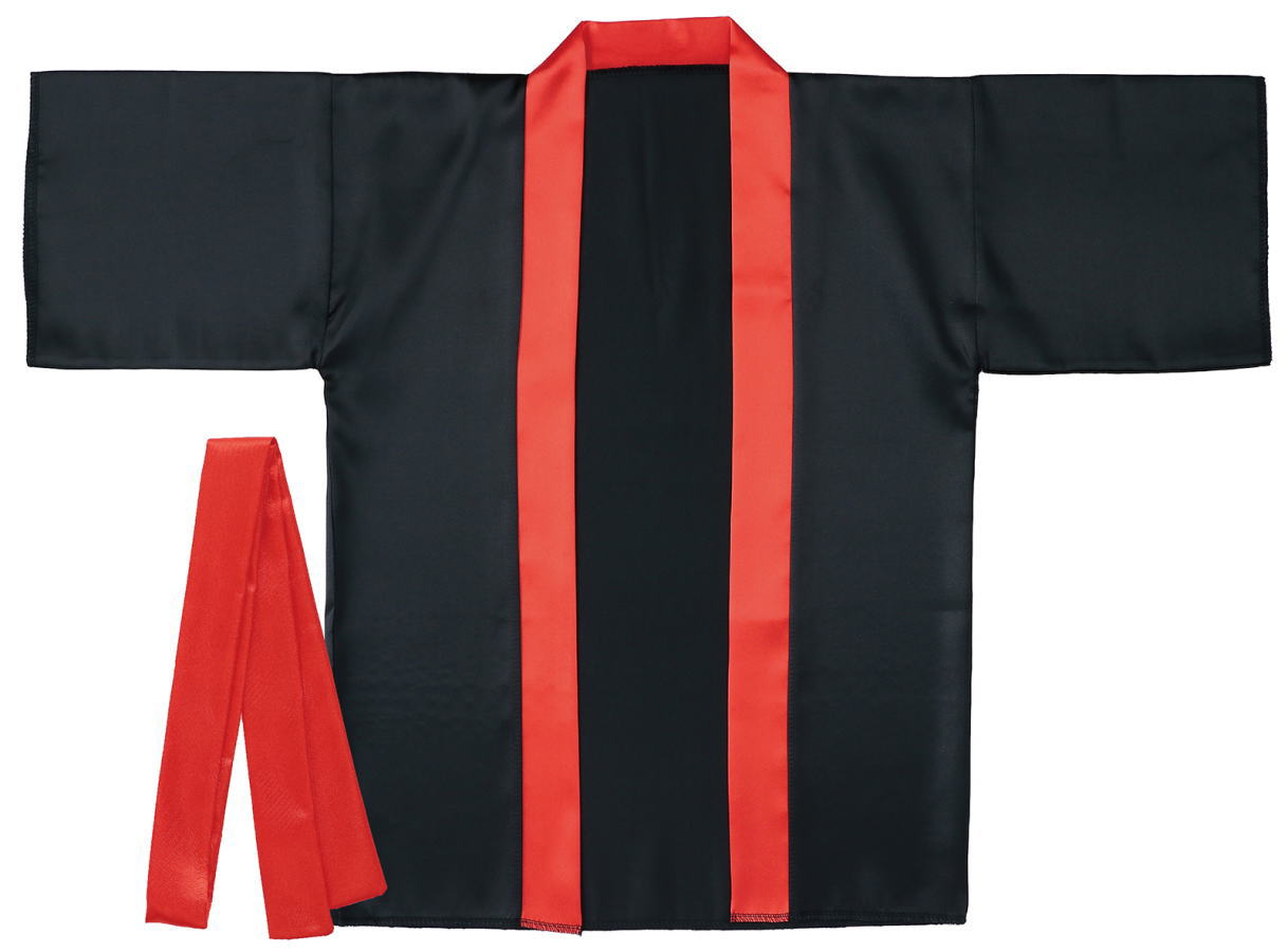 ソフトサテンハッピ　黒(赤襟)　小学校高学年～中学生用帯付き　Sサイズ