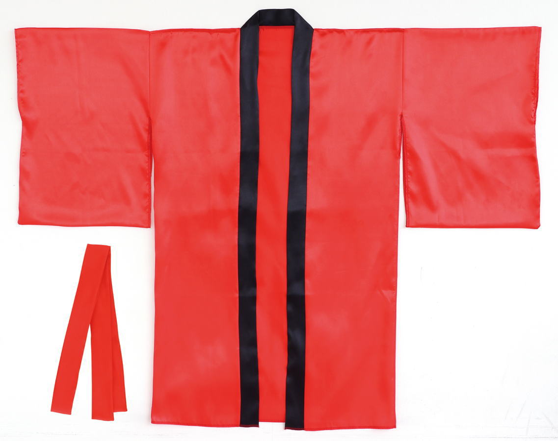 ソフトサテンロングハッピ袖付 （ハチマキ付）赤 Mサイズ