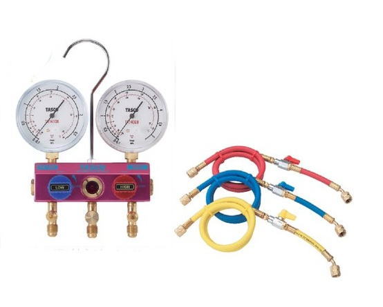 TASCO(タスコ)　R410A、R32　ボールバルブ式ゲージマニホールド　冷暖兼用　150cmB付ホースセット　TA122GBH-1V