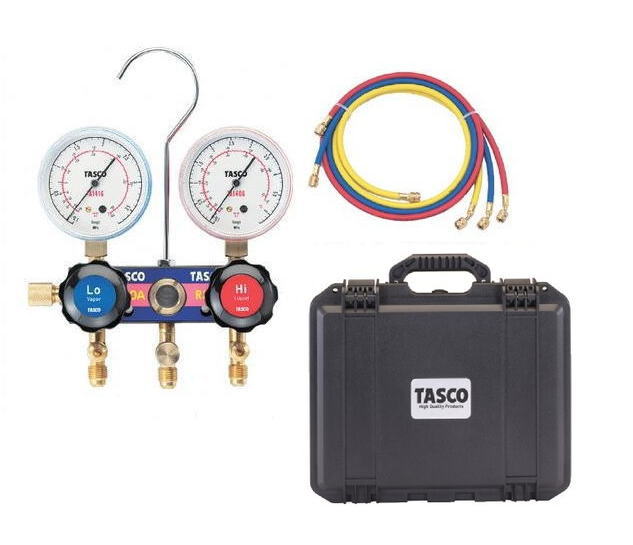 TASCO(タスコ)R410A/R32用サイトグラス付ゲージマニホールドセット 150cmホース付 冷暖兼用 TA122FH-2