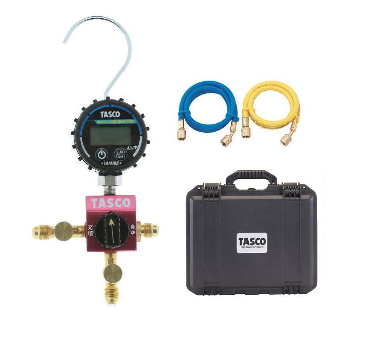 TASCO(タスコ)R410A,R32用ボールバルブ式デジタルシングルマニホールドキット チャージホース150cmタイプ TA123DG-2