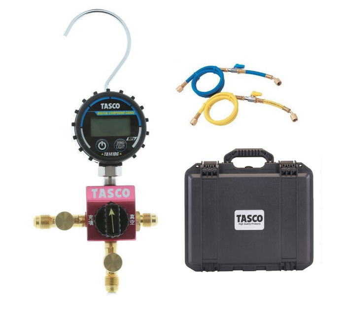 TASCO(タスコ)R410A,R32用ボールバルブ式デジタルシングルマニホールドキット バルブ付チャージホース92cmタイプ TA123DVG-1