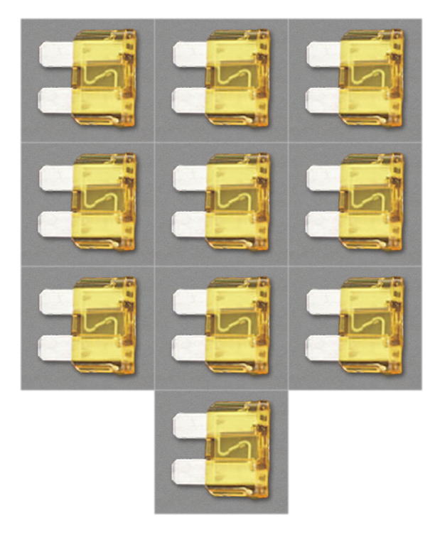 12,24V用20A自動車用平型ヒューズ　黄色　10個入　F2080