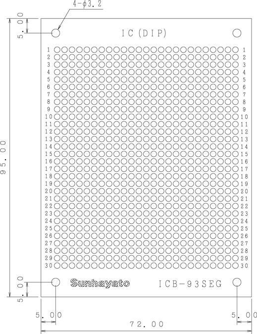 ・全面ドットパターン＋シールド用メッシュ ・寸法:72mm×95mm ・片面/両面:両面 ・材質:ガラスエポキシ ・板厚:1.6t ・仕上処理:スルーホールハンダ ・パターン:2.54mmピッチ、ハンダ面ドット／部品面ドット＋シールドパター...