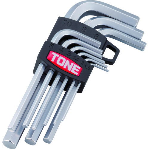 MASTER TOOL 　 高トルク、耐久力、耐摩耗性を高める特殊合金鋼を採用 高度な熱処理と硬質クロムめっき処理により、六角部の摩耗を防ぎ高強度でありながら 靭性(破断しにくい)を高め、確実な作業と安全性を向上させました 　 セット内容　9点 六角棒L形レンチ 品番 二面幅寸法 (mm) 寸法(mm) 質量(g) H L AS-1.5 1.5 14 51 1 AS-02 2 16 58 2 AS-2.5 2.5 18 65 3 AS-03 3 20 74 6 AS-04 4 25 78 11 AS-05 5 28 89 19 AS-06 6 32 101 32 AS-08 8 36 112 63 AS-10 10 40 128 113 ホルダー付 質量：0.31kg