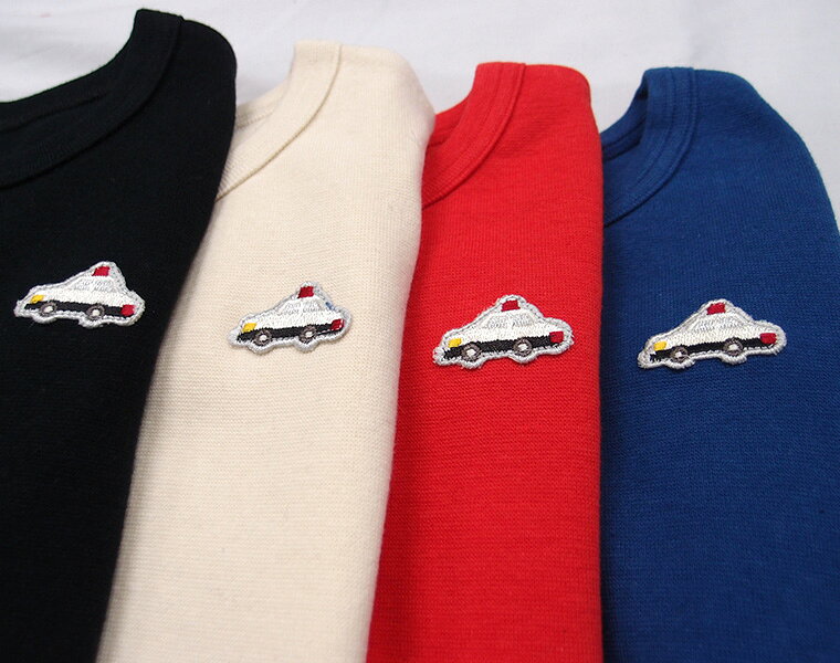 子供服 トップス パトカーワッペン付き伸縮性抜群スパンフライス無地長袖Tシャツ(8...