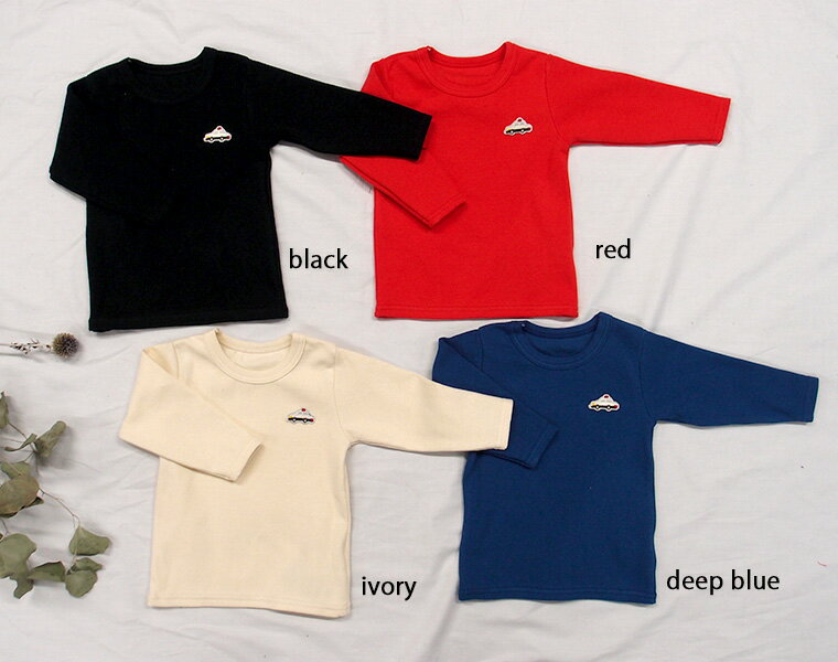 子供服 トップス パトカーワッペン付き伸縮性抜群スパンフライス無地長袖Tシャツ(8...