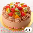 生チョコ フルーツ デコレーションケーキ (＊冷凍ケーキ ホールケーキ4号：約2～4人分)　チョコ ケーキ チョコレートケーキ ショコラケーキ バースデー ケーキ 誕生日 記念日 可愛い お菓子 プレゼント ギフト お祝い 内祝い 退職祝い お取り寄せ