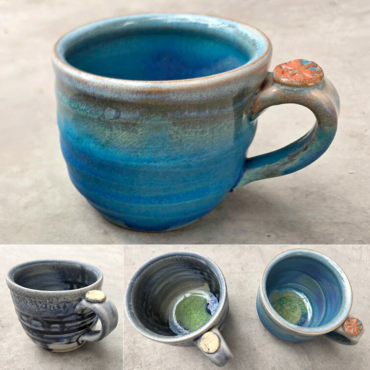 ＜074-G＞益子焼 陶器 モーニング マグカップ ペア ギフトセット 送料無料 和食器 青 オーブン レンジ対応 電子レンジ対応 食洗機 ペアギフト お返し プレゼント ギフト お取り寄せ