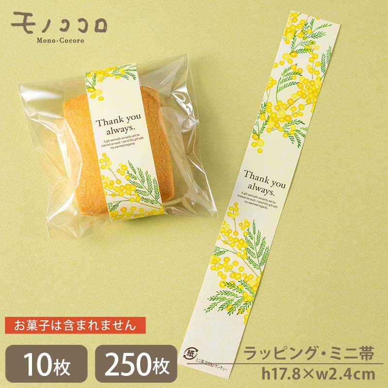 ミモザが可愛い Thankyou ミニ帯(10枚入/メール便OK)(250枚入)春 ギフト 雑貨 ミモザ 黄色 可愛い ナチュラル アカシア シルバーリーフ ハ...