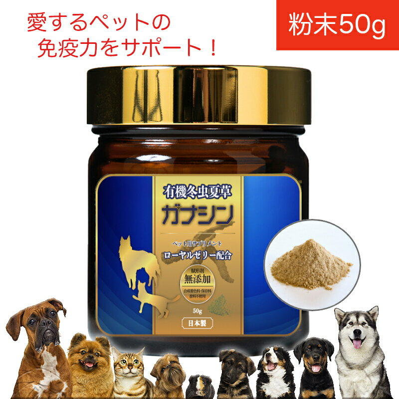 楽天モノグッド 楽天市場店犬 猫 免疫力 ペット サプリメント 免疫 の健康を維持 冬虫夏草 免疫力対策 アレルギーフリー 有機 老犬 老猫 シニア ねこ いぬ ネコ イヌ 元気度 高める うさぎ 兎 ペット ガナシン 50g オーガニック ローヤルゼリー配合 七星堂