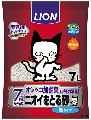 ライオン (LION) ニオイをとる砂 猫砂 紙タイプ 7歳以上猫用 7L×7袋 (ケース販売)