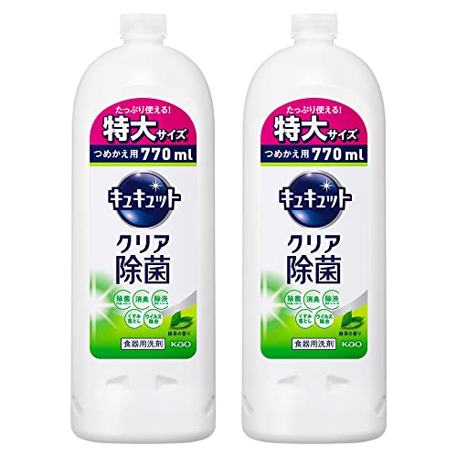 【まとめ買い】 キュキュット 食器用洗剤 クリア除菌 緑茶の香り 詰め替え770ml 2個