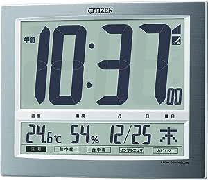 リズム RHYTHM シチズン 掛け時計 置き時計 兼用 電波時計 温度 湿度計付き シルバー 19.4 24.2 3.2cm CITIZEN パルデジットワイド 8RZ140-019