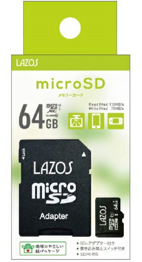 ޥSD 64GB MicroSD ޥ ɥ쥳 ꡼  ꡼ǥƥ 椦ѥåȯ ꡼ 饽 Lazos MicroSDXC 64GB class10 L-B64MSD10-U3