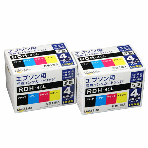 ワールドビジネスサプライ Luna Life エプソン用 RDH-4CL 互換インクカートリッジ 4本セット×2個パック..