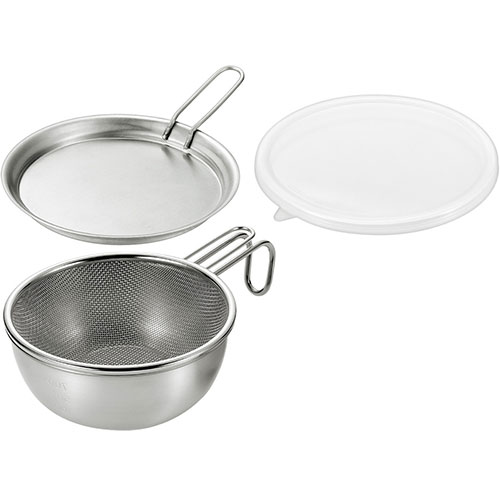 よこやま 燕熟の技 シェラカップ・ボウル15cm 手付きザル・蓋トレー・シリコン蓋付き EJSB-600 関連：(..