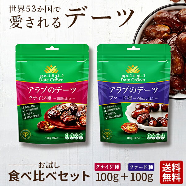 【楽天マラソン！ポイント5倍!】1000円ポッキリ! 大人気2種が試せる オーガニック 無添加 デーツ100g+100g 1000円ポッキリ 食べ比べセット デーツクラウン アラブ首長国連邦 砂糖不使用 無添加 非遺伝子組み換え 種アリのサムネイル