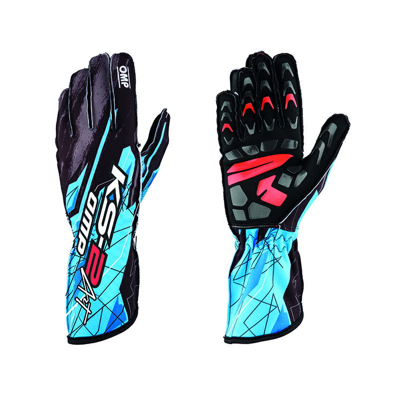 OMP KS-2 Art GLOVE MY2020 ブラック×シアン (BLACK/CYAN) レーシンググローブ レーシングカート・走行会用