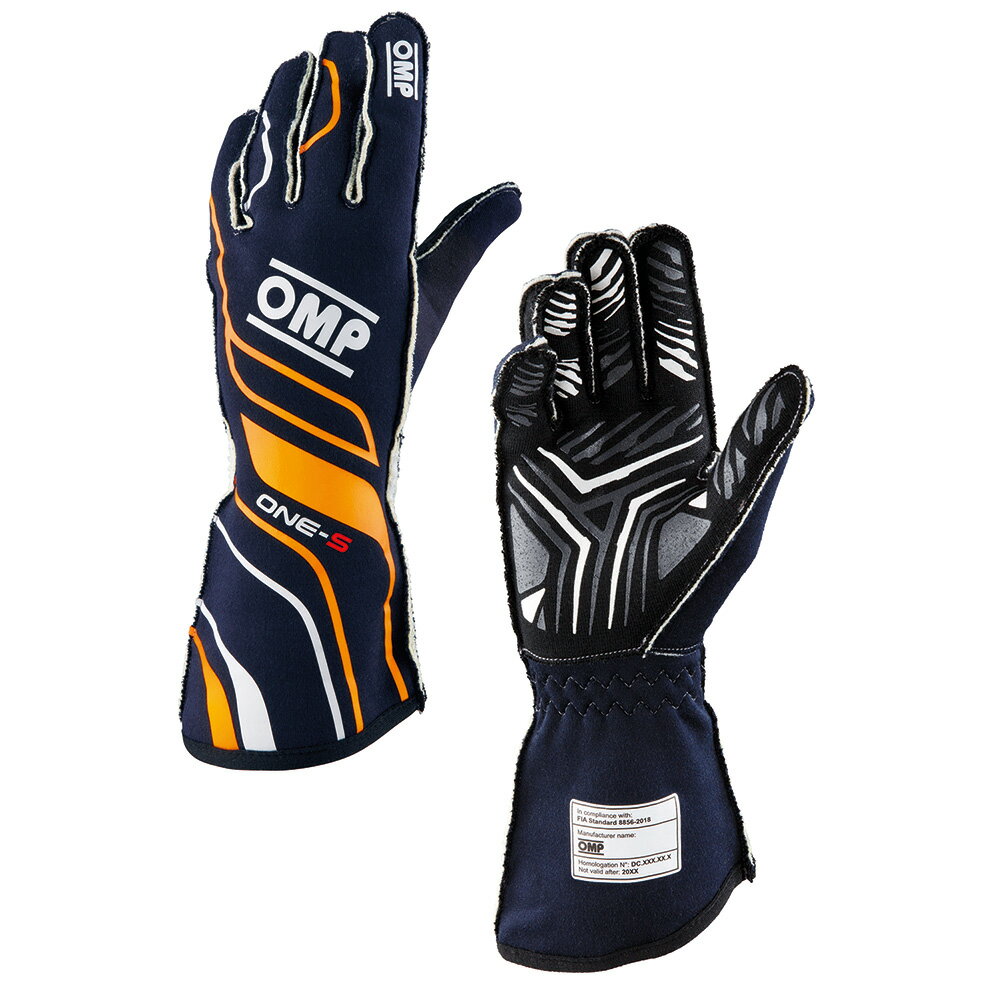 OMP ONE-S GLOVE MY2020 ネイビーブルー×オレンジ(BA) レーシンググローブ FIA公認8856-2018 Navy blue×Fluo Orange