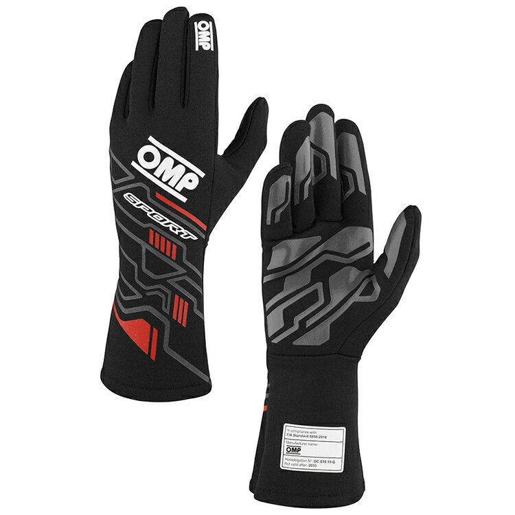 2024NEWモデル！OMP SPORT GLOVE ブラック×レッド MY2024 レーシンググローブ FIA8856-2018公認 (IB0-0777-A01-073)