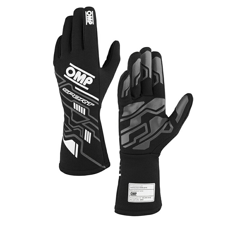 2024NEWモデル！OMP SPORT GLOVE ブラック×ホワイト MY2024 レーシンググローブ FIA8856-2018公認 (IB0-0777-A01-076)